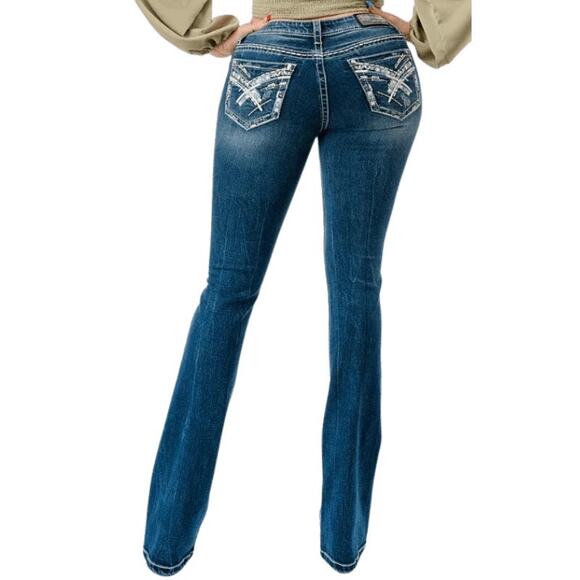 Grace in LA Jrs 11 Jeans Low Rise Straight Leg Denim Stretch Grunge Festival - Picture 1 of 16